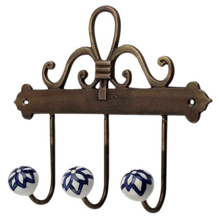 Navy Blue Floral Ceramic Iron Hooks